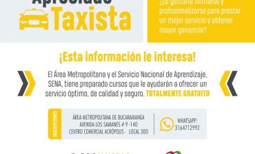 Área Metropolitana y SENA ofrecen capacitación a 6 mil conductores de taxi en competencias laborales, atención al usuario, inglés básico y seguridad vial.