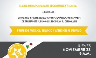 Área Metropolitana fortalece la profesionalización de 119 conductores de transporte público que este jueves 28 de noviembre se gradúan en el SENA, en primeros auxilios, servicio y atención al usuario